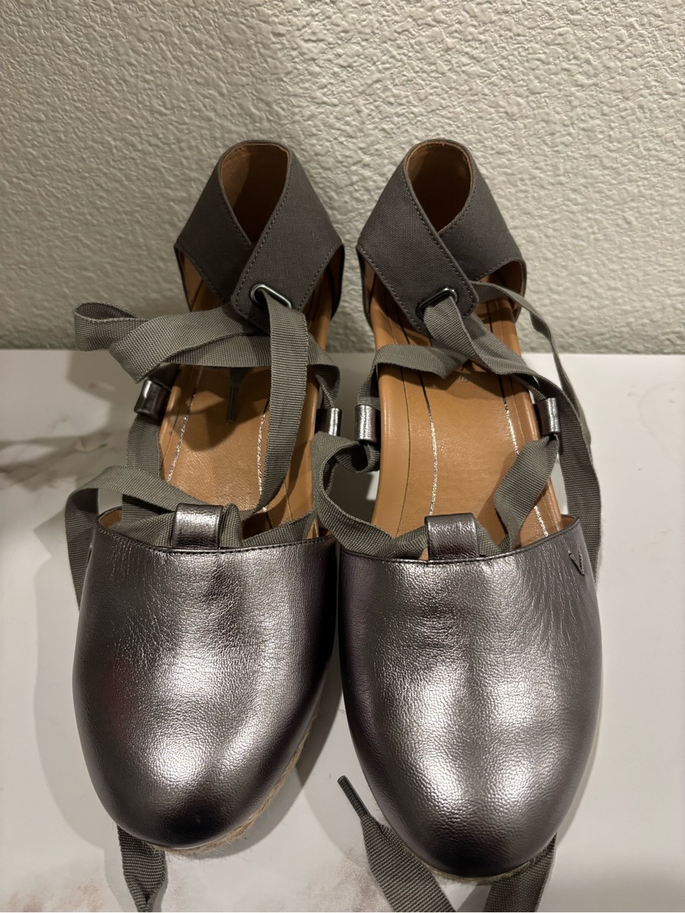 Vionic Metallic Silver Lace-Up Flats with Ankle Wrap